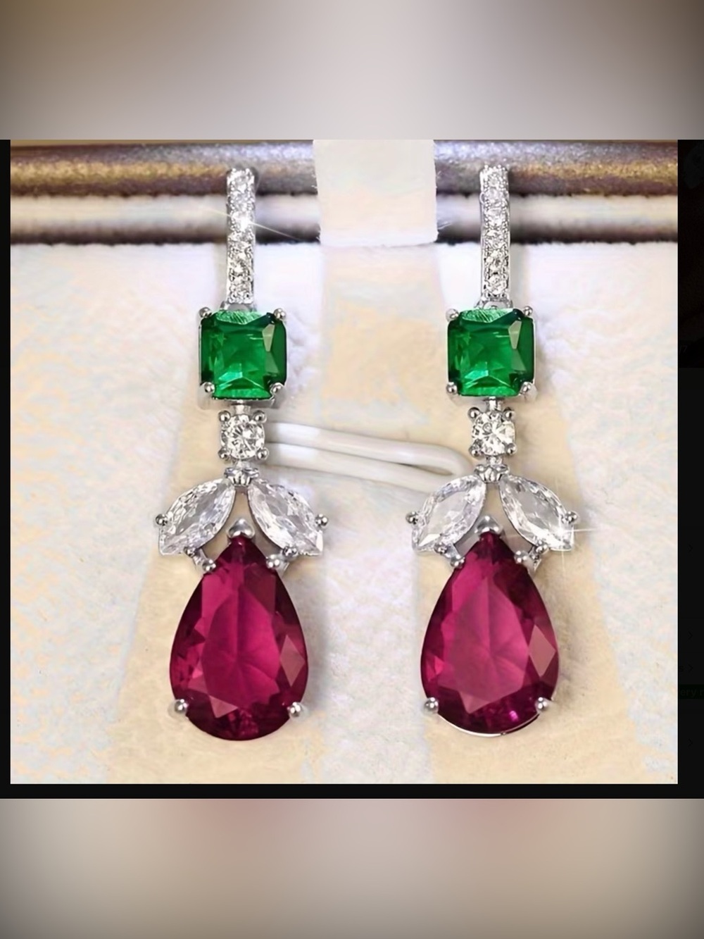 CZ Emerald & Ruby Teardrop Drop Earrings - Women Jewelry